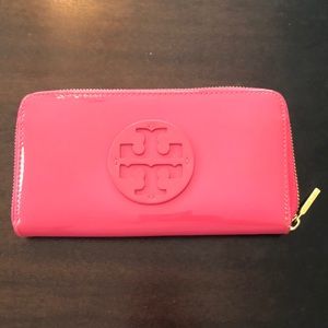 Tory Burch pink patent leather wallet
